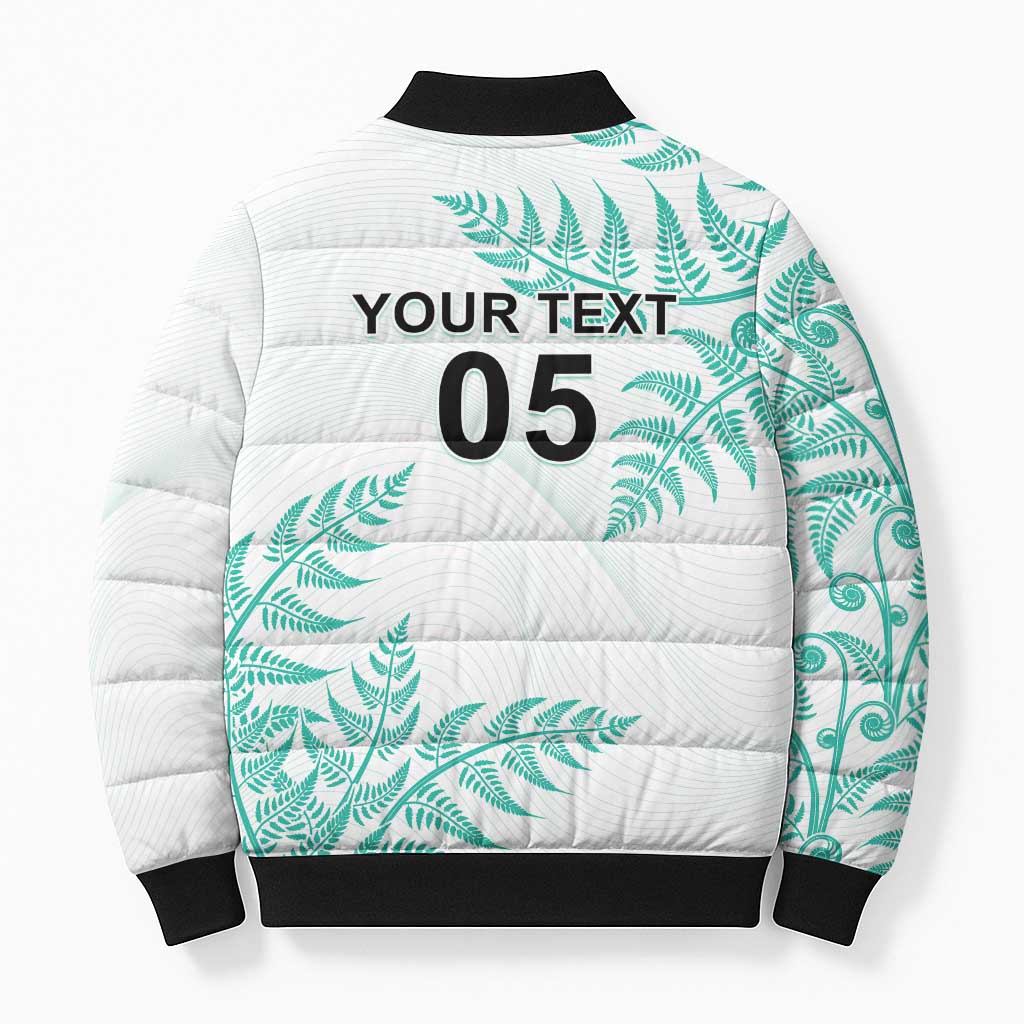 Custom New Zealand Football Bomber Puffer Jacket Aotearoa Pride Aqua Version - Polynesian Pride