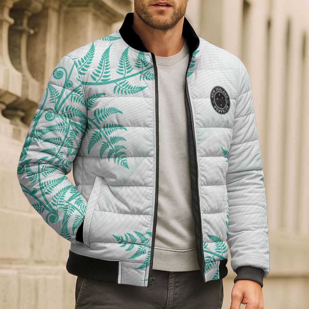 Custom New Zealand Football Bomber Puffer Jacket Aotearoa Pride Aqua Version - Polynesian Pride