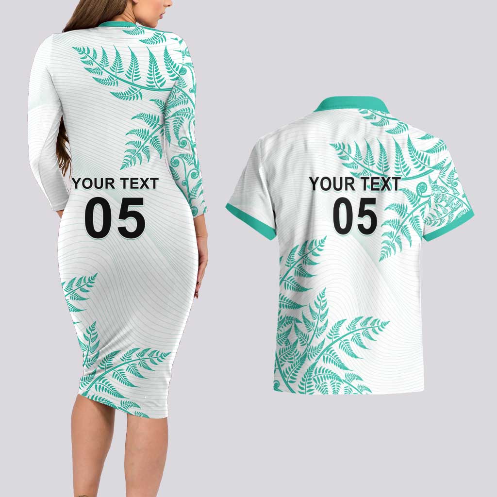 Custom New Zealand Football Couples Matching Long Sleeve Bodycon Dress and Hawaiian Shirt Aotearoa Pride Aqua Version - Polynesian Pride