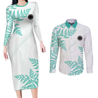 Custom New Zealand Football Couples Matching Long Sleeve Bodycon Dress and Long Sleeve Button Shirt Aotearoa Pride Aqua Version - Polynesian Pride