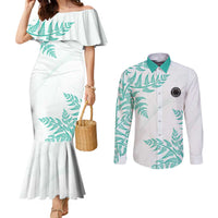 Custom New Zealand Football Couples Matching Mermaid Dress and Long Sleeve Button Shirt Aotearoa Pride Aqua Version - Polynesian Pride