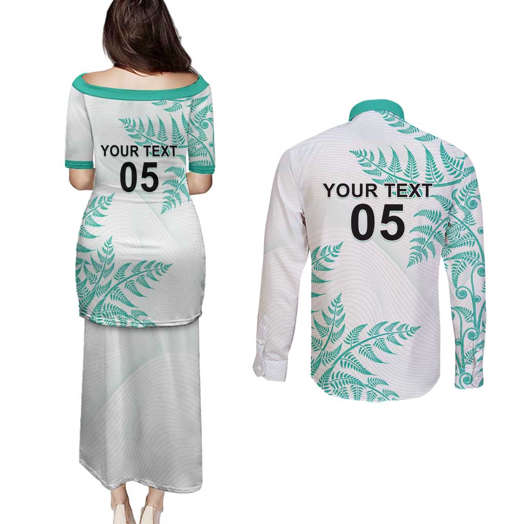 Custom New Zealand Football Couples Matching Puletasi and Long Sleeve Button Shirt Aotearoa Pride Aqua Version - Polynesian Pride