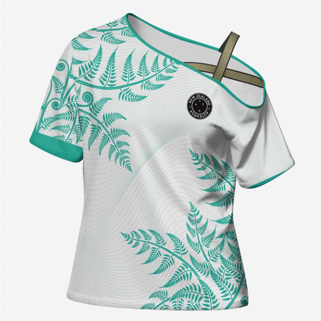 Custom New Zealand Football Cross Shoulder Shirt Aotearoa Pride Aqua Version - Polynesian Pride