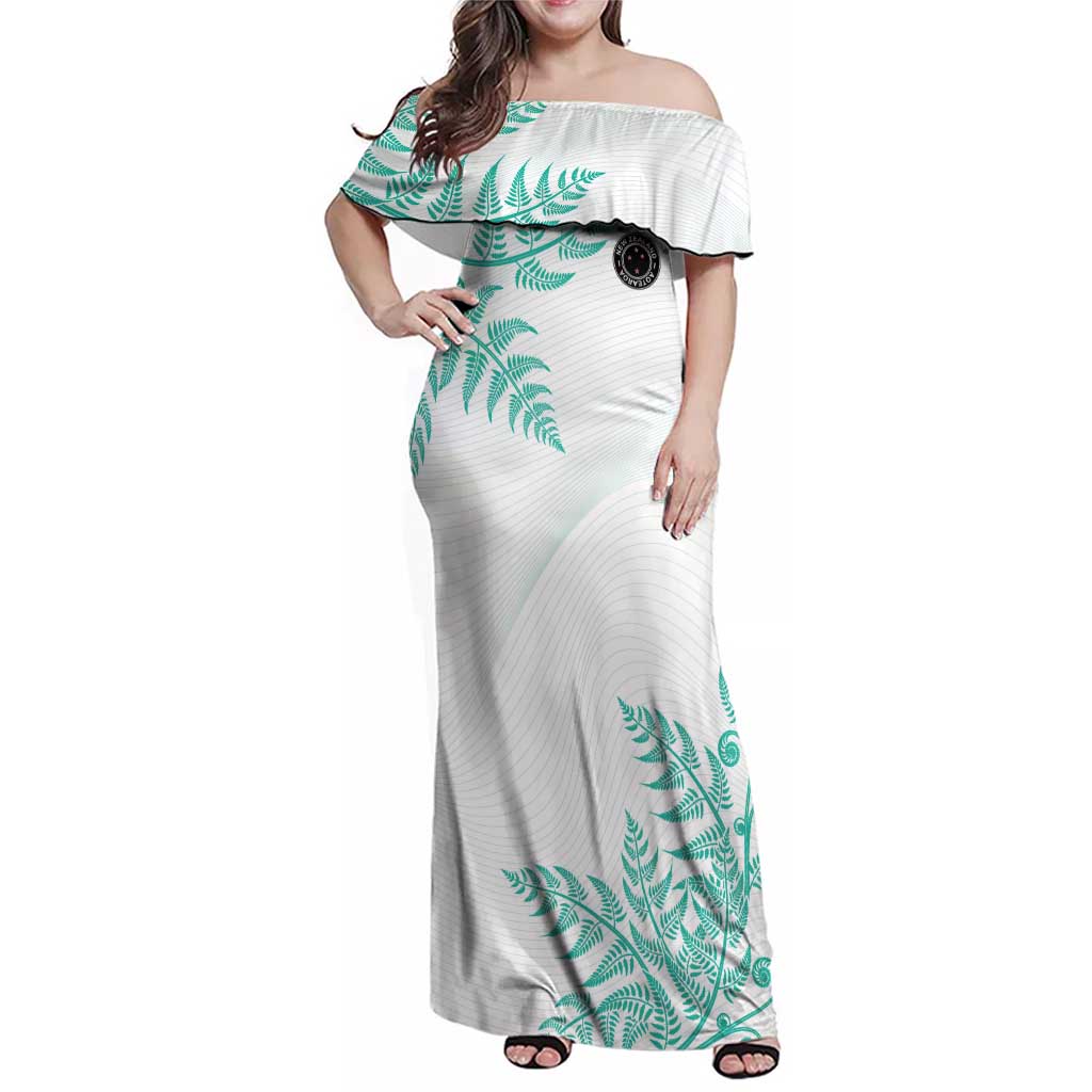 Custom New Zealand Football Family Matching Off Shoulder Maxi Dress and Hawaiian Shirt Aotearoa Pride Aqua Version - Polynesian Pride