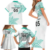 Custom New Zealand Football Family Matching Short Sleeve Bodycon Dress and Hawaiian Shirt Aotearoa Pride Aqua Version - Polynesian Pride
