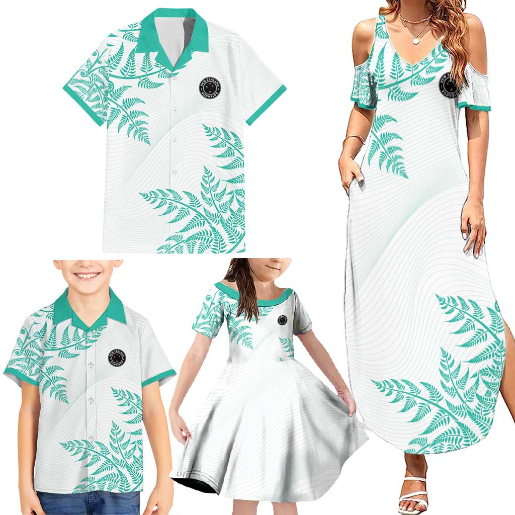 Custom New Zealand Football Family Matching Summer Maxi Dress and Hawaiian Shirt Aotearoa Pride Aqua Version - Polynesian Pride