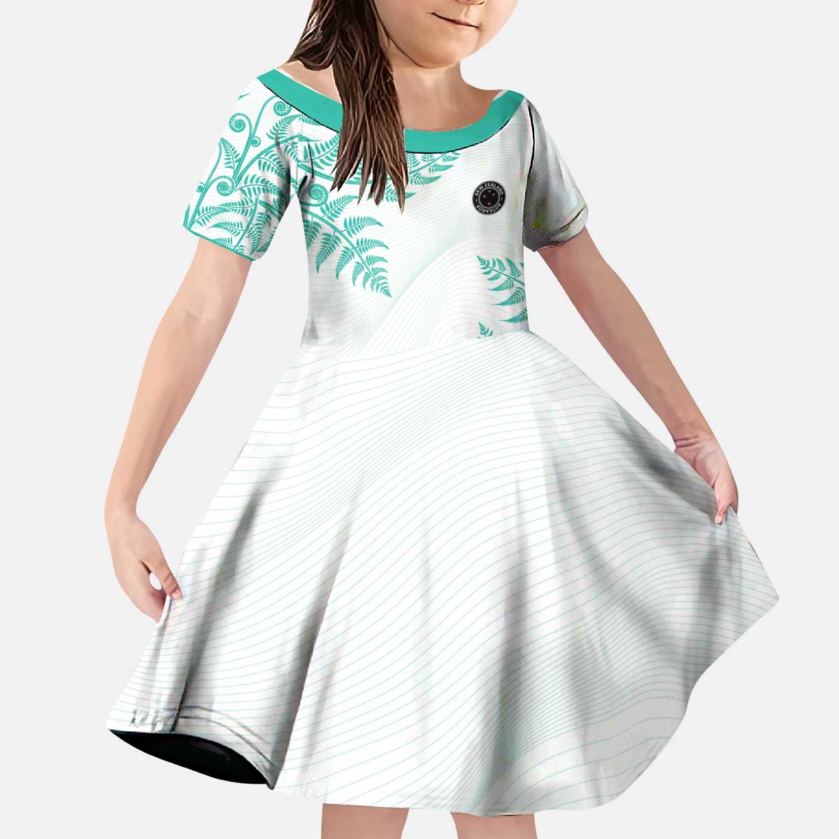 Custom New Zealand Football Kid Short Sleeve Dress Aotearoa Pride Aqua Version - Polynesian Pride