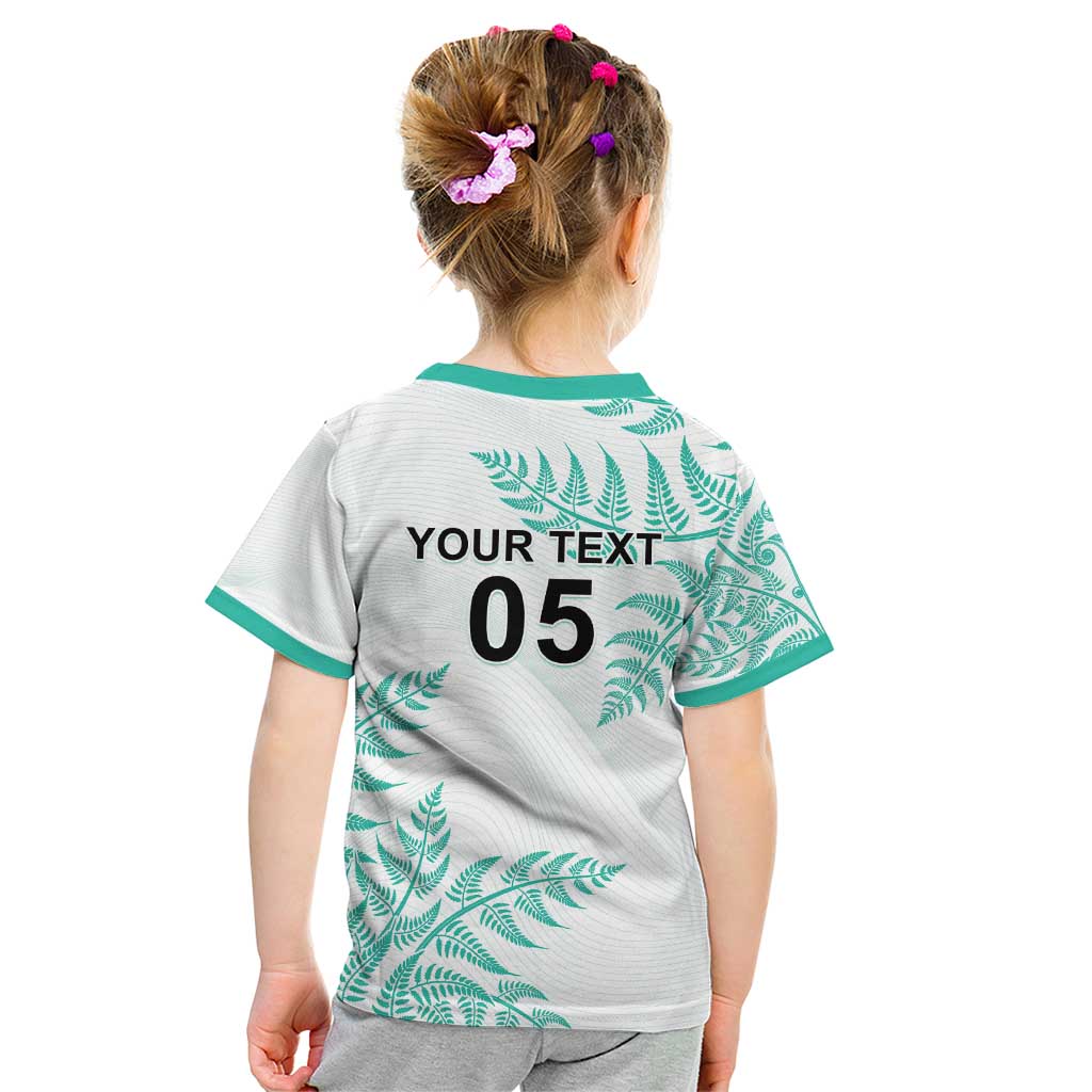 Custom New Zealand Football Kid T Shirt Aotearoa Pride Aqua Version - Polynesian Pride