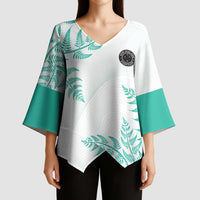 Custom New Zealand Football Kimono Sleeve Blouse Aotearoa Pride Aqua Version - Polynesian Pride