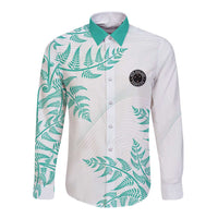 Custom New Zealand Football Long Sleeve Button Shirt Aotearoa Pride Aqua Version - Polynesian Pride