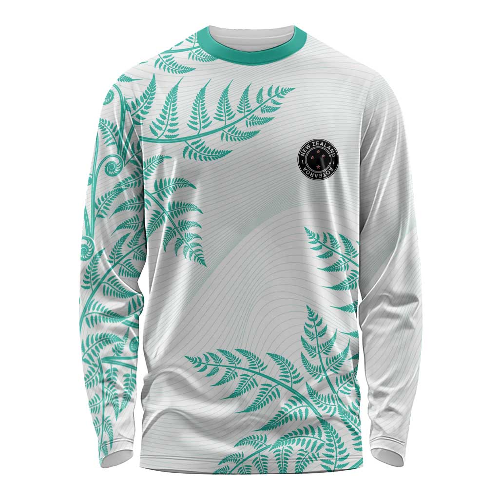 Custom New Zealand Football Long Sleeve Shirt Aotearoa Pride Aqua Version - Polynesian Pride