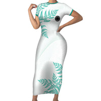 Custom New Zealand Football Short Sleeve Bodycon Dress Aotearoa Pride Aqua Version - Polynesian Pride
