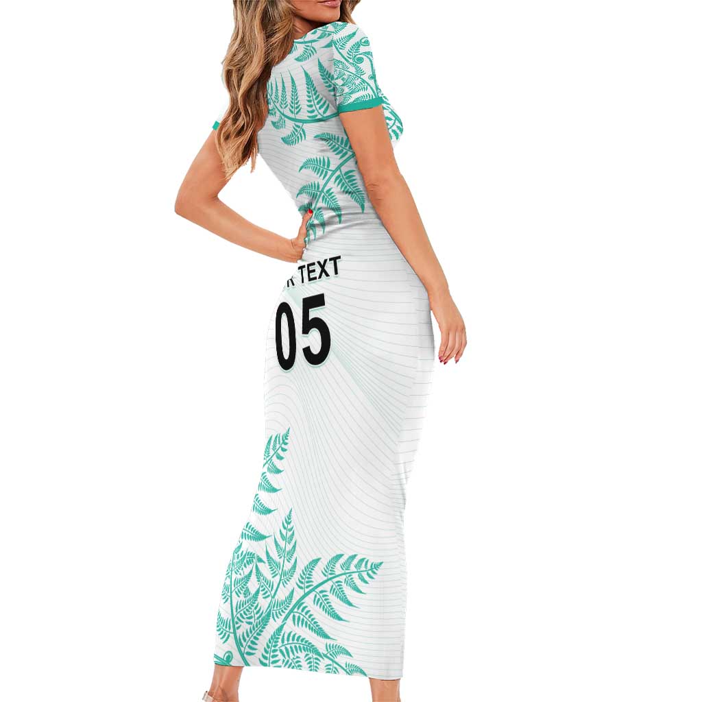Custom New Zealand Football Short Sleeve Bodycon Dress Aotearoa Pride Aqua Version - Polynesian Pride