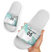 Custom New Zealand Football Slide Sandals Aotearoa Pride Aqua Version - Polynesian Pride