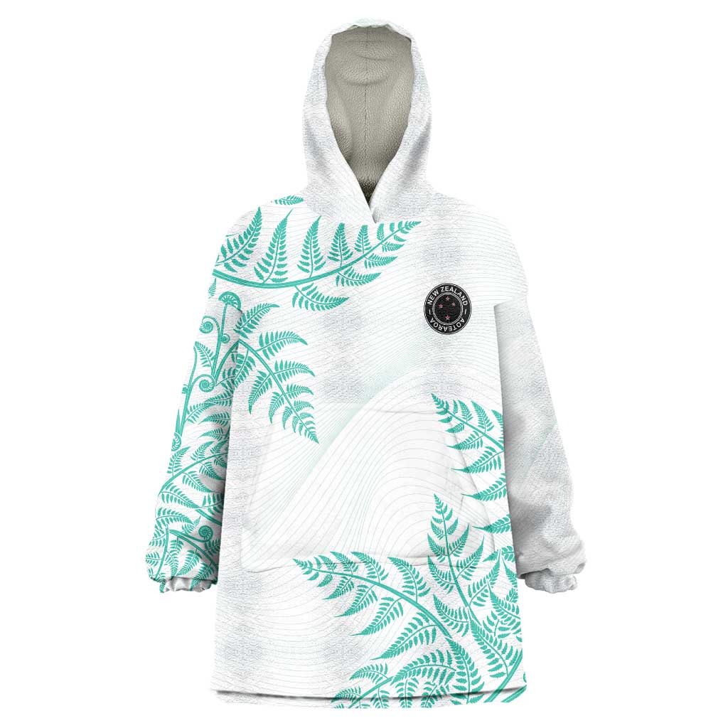 Custom New Zealand Football Wearable Blanket Hoodie Aotearoa Pride Aqua Version - Polynesian Pride