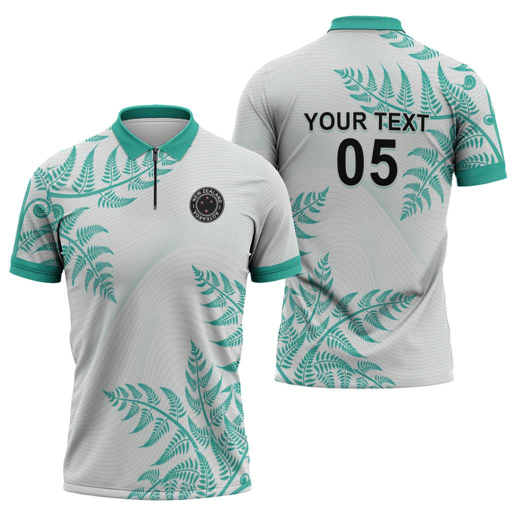 Custom New Zealand Football Zipper Polo Shirt Aotearoa Pride Aqua Version - Polynesian Pride