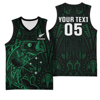 Custom New Zealand Fishing Basketball Jersey Maori Tribal Pattern - Polynesian Pride
