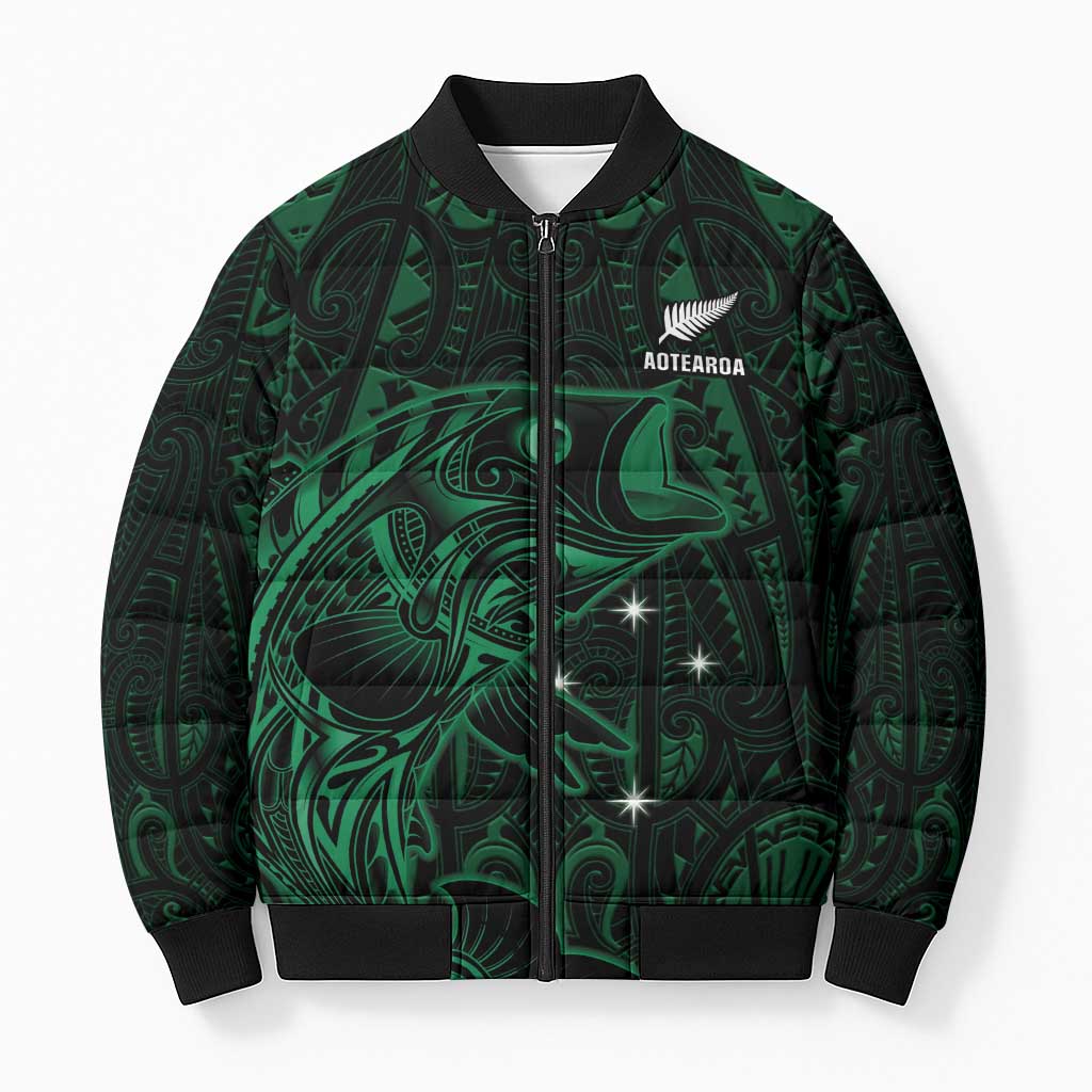 Custom New Zealand Fishing Bomber Puffer Jacket Maori Tribal Pattern - Polynesian Pride