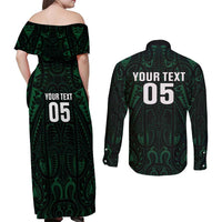 Custom New Zealand Fishing Couples Matching Off Shoulder Maxi Dress and Long Sleeve Button Shirt Maori Tribal Pattern - Polynesian Pride