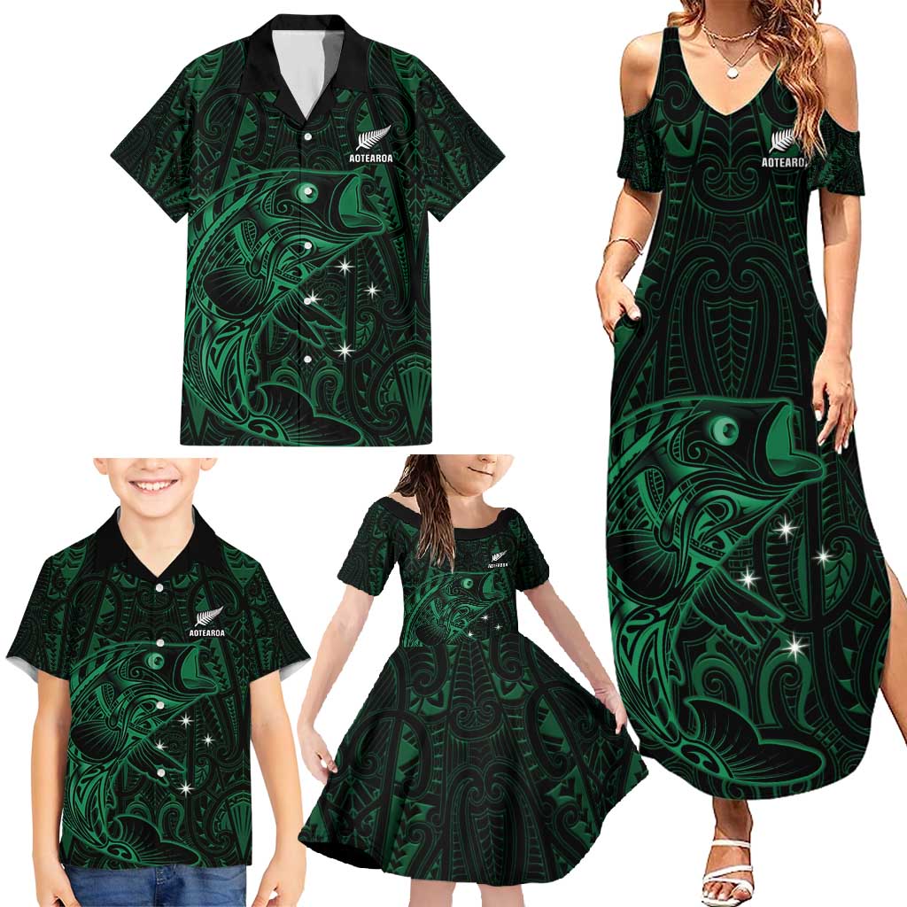 Custom New Zealand Fishing Family Matching Summer Maxi Dress and Hawaiian Shirt Maori Tribal Pattern - Polynesian Pride