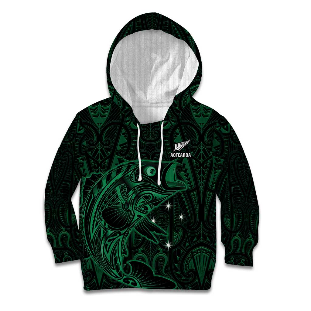 Custom New Zealand Fishing Kid Hoodie Maori Tribal Pattern - Polynesian Pride
