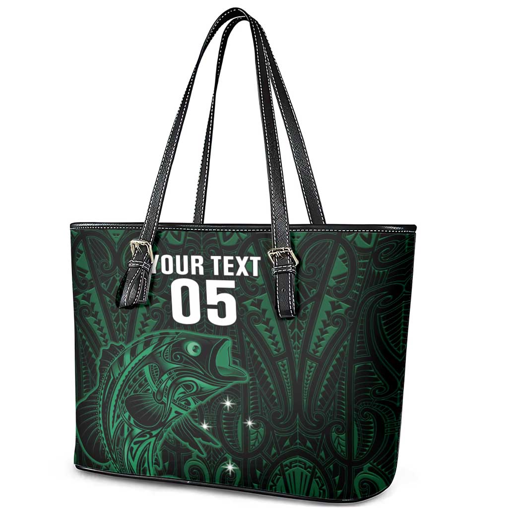 Custom New Zealand Fishing Leather Tote Bag Maori Tribal Pattern - Polynesian Pride
