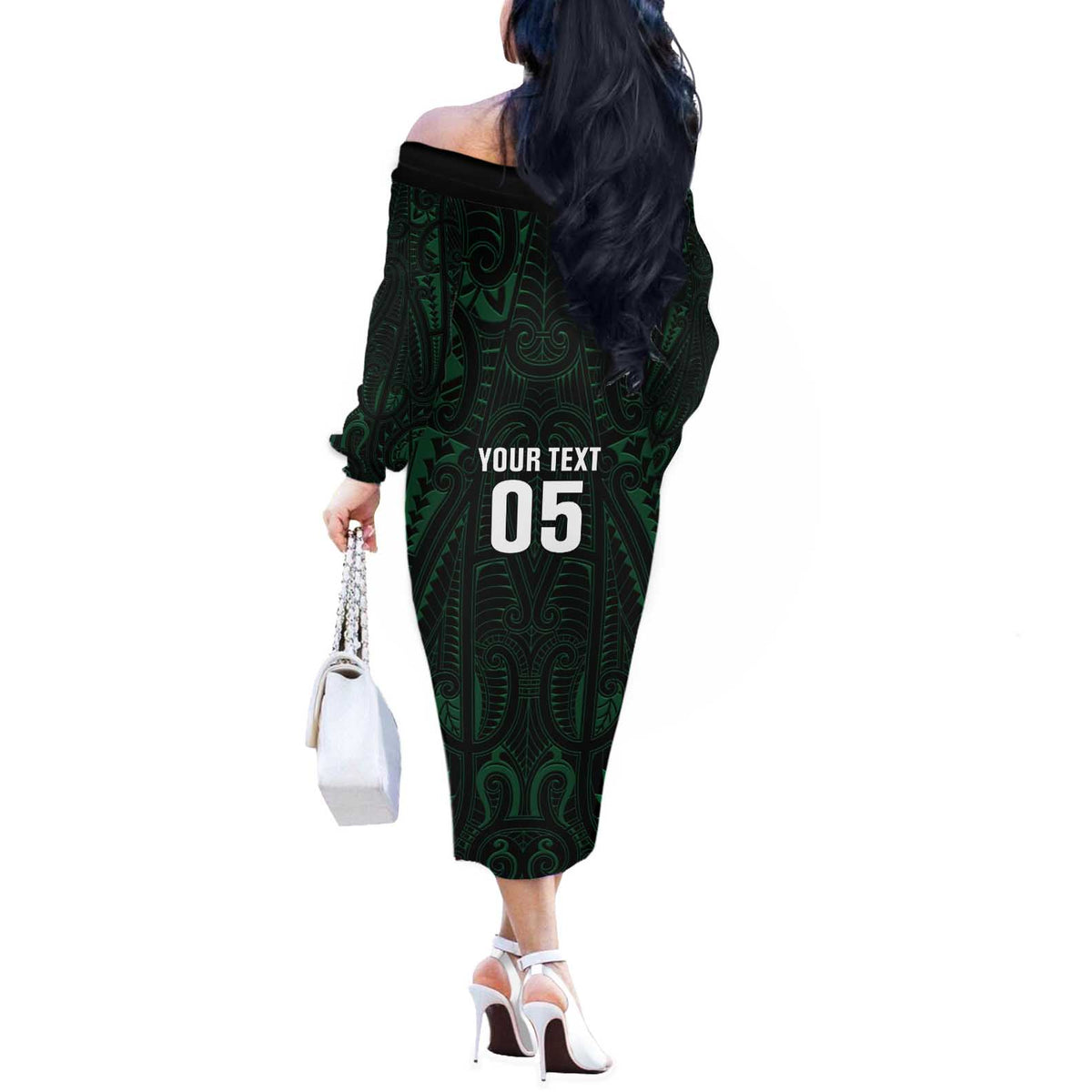 Custom New Zealand Fishing Off The Shoulder Long Sleeve Dress Maori Tribal Pattern - Polynesian Pride