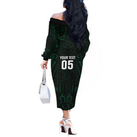 Custom New Zealand Fishing Off The Shoulder Long Sleeve Dress Maori Tribal Pattern - Polynesian Pride