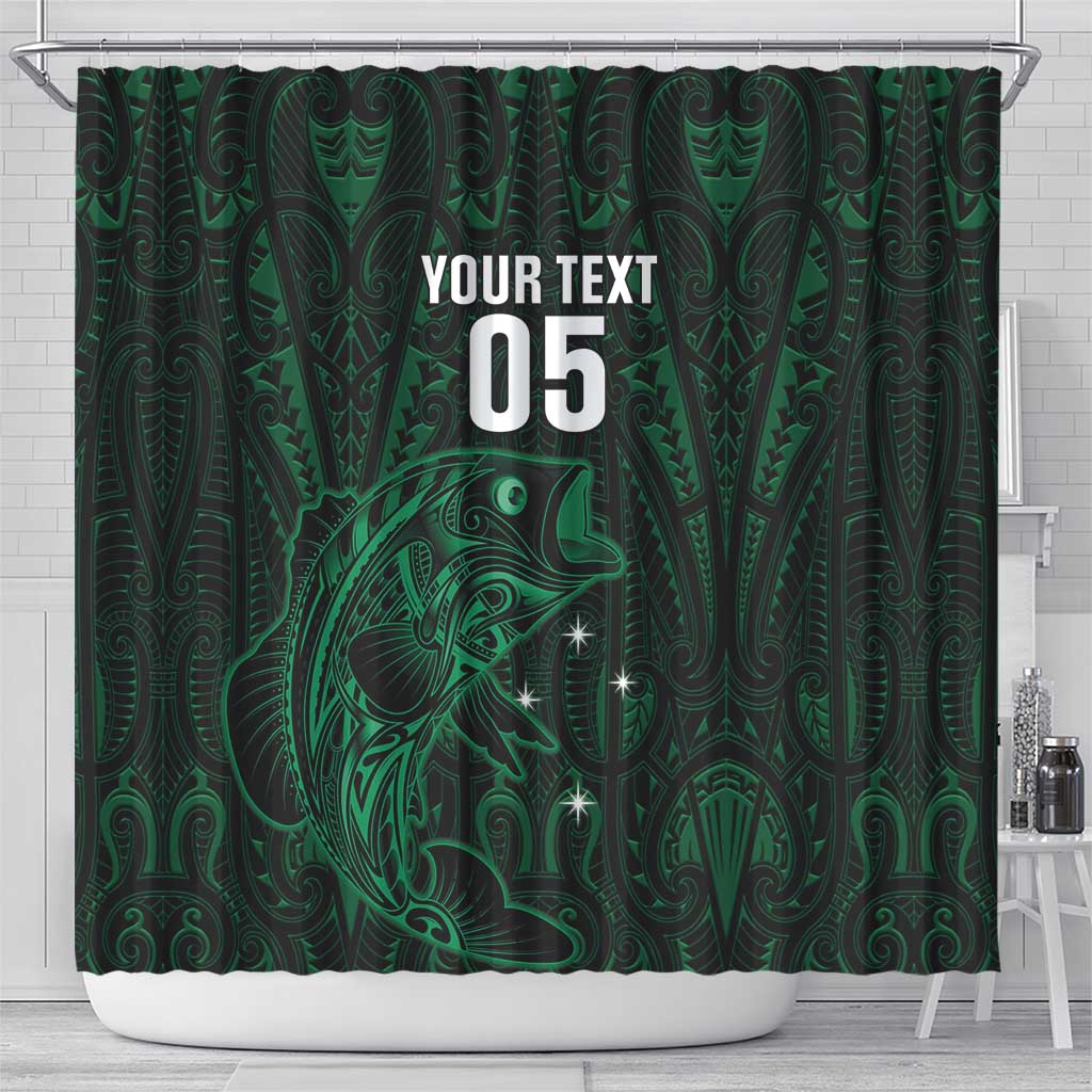 Custom New Zealand Fishing Shower Curtain Maori Tribal Pattern - Polynesian Pride