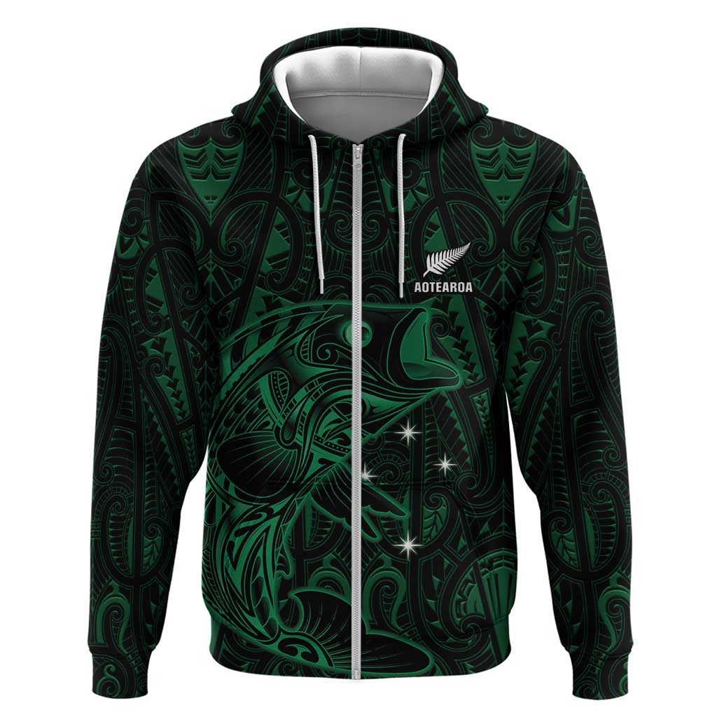 Custom New Zealand Fishing Zip Hoodie Maori Tribal Pattern - Polynesian Pride