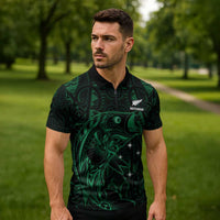 Custom New Zealand Fishing Zipper Polo Shirt Maori Tribal Pattern - Polynesian Pride