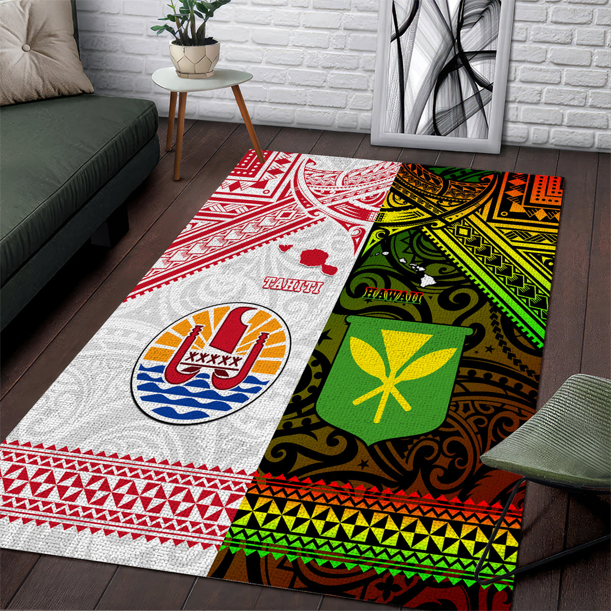 Hawaii And Tahiti Area Rug Coat Of Arms Polynesian Pattern LT05 Reggae - Polynesian Pride