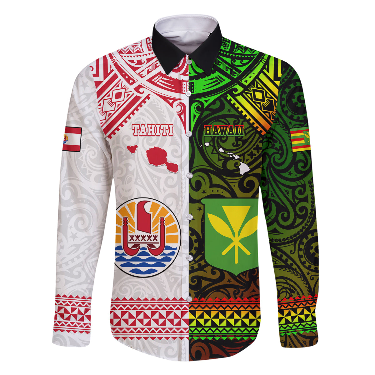 Custom Hawaii And Tahiti Family Matching Summer Maxi Dress and Hawaiian Shirt Coat Of Arms Polynesian Pattern LT05 Dad's Shirt - Long Sleeve Reggae - Polynesian Pride