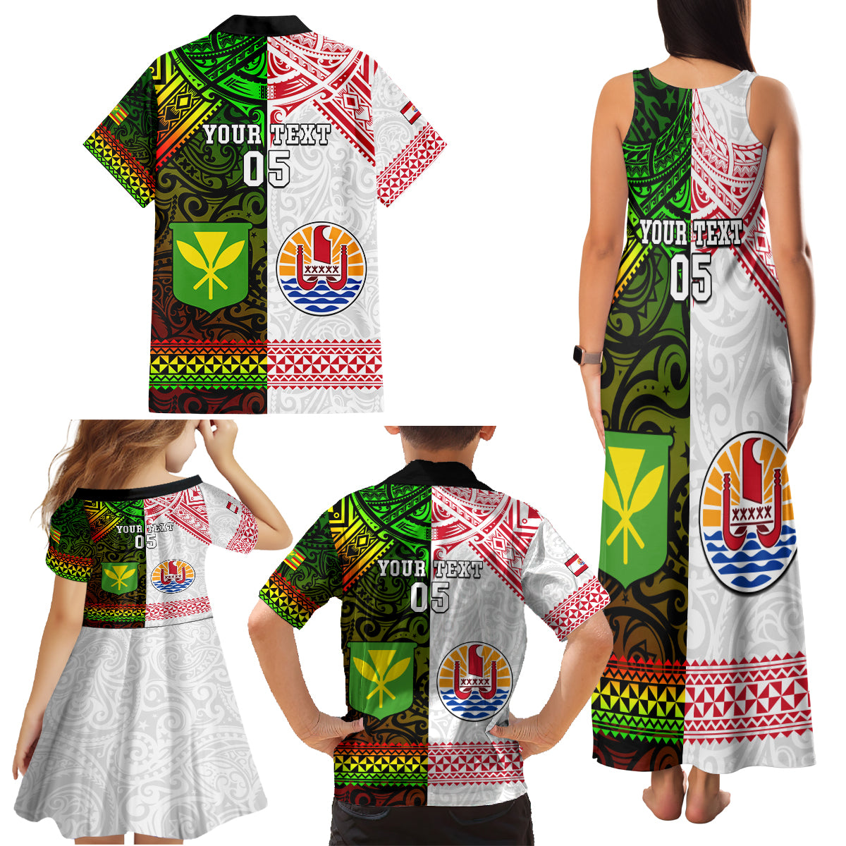 Custom Hawaii And Tahiti Family Matching Tank Maxi Dress and Hawaiian Shirt Coat Of Arms Polynesian Pattern LT05 - Polynesian Pride