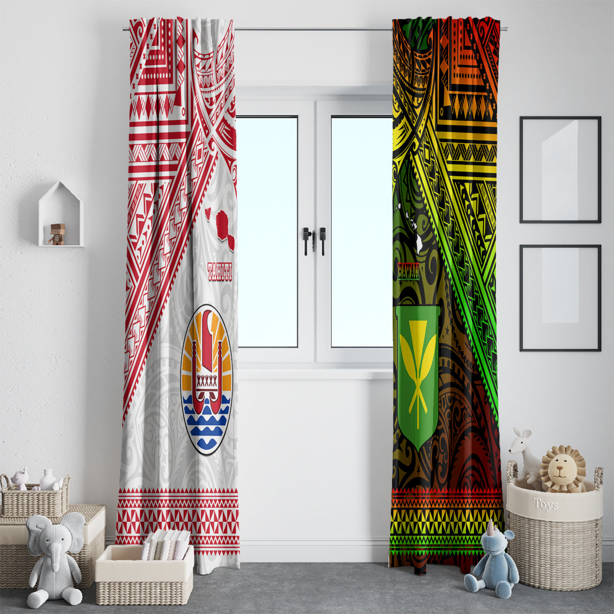 Hawaii And Tahiti Window Curtain Coat Of Arms Polynesian Pattern LT05 - Polynesian Pride