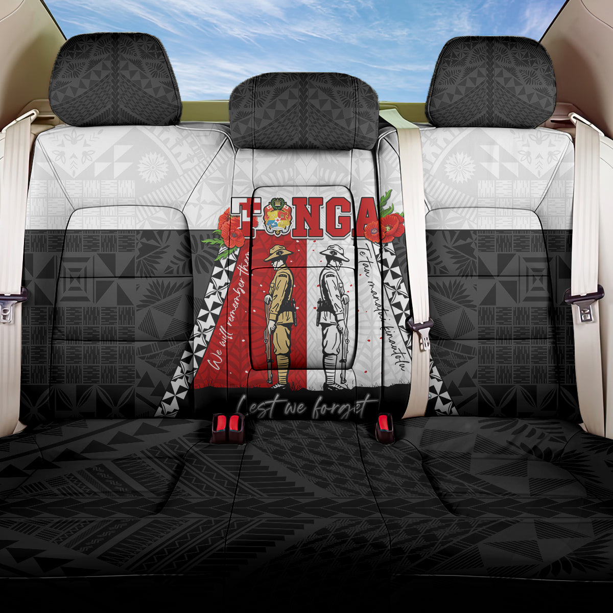 Tonga ANZAC Day Te Tau Manatui Kinautolu Back Car Seat Cover Lest We Forget LT05 One Size White - Polynesian Pride