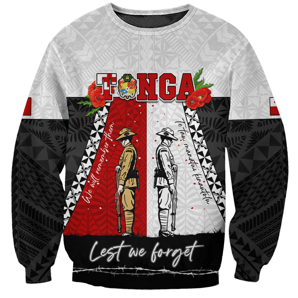 Personalised Tonga ANZAC Day Te Tau Manatui Kinautolu Sweatshirt Lest We Forget LT05 Unisex White - Polynesian Pride