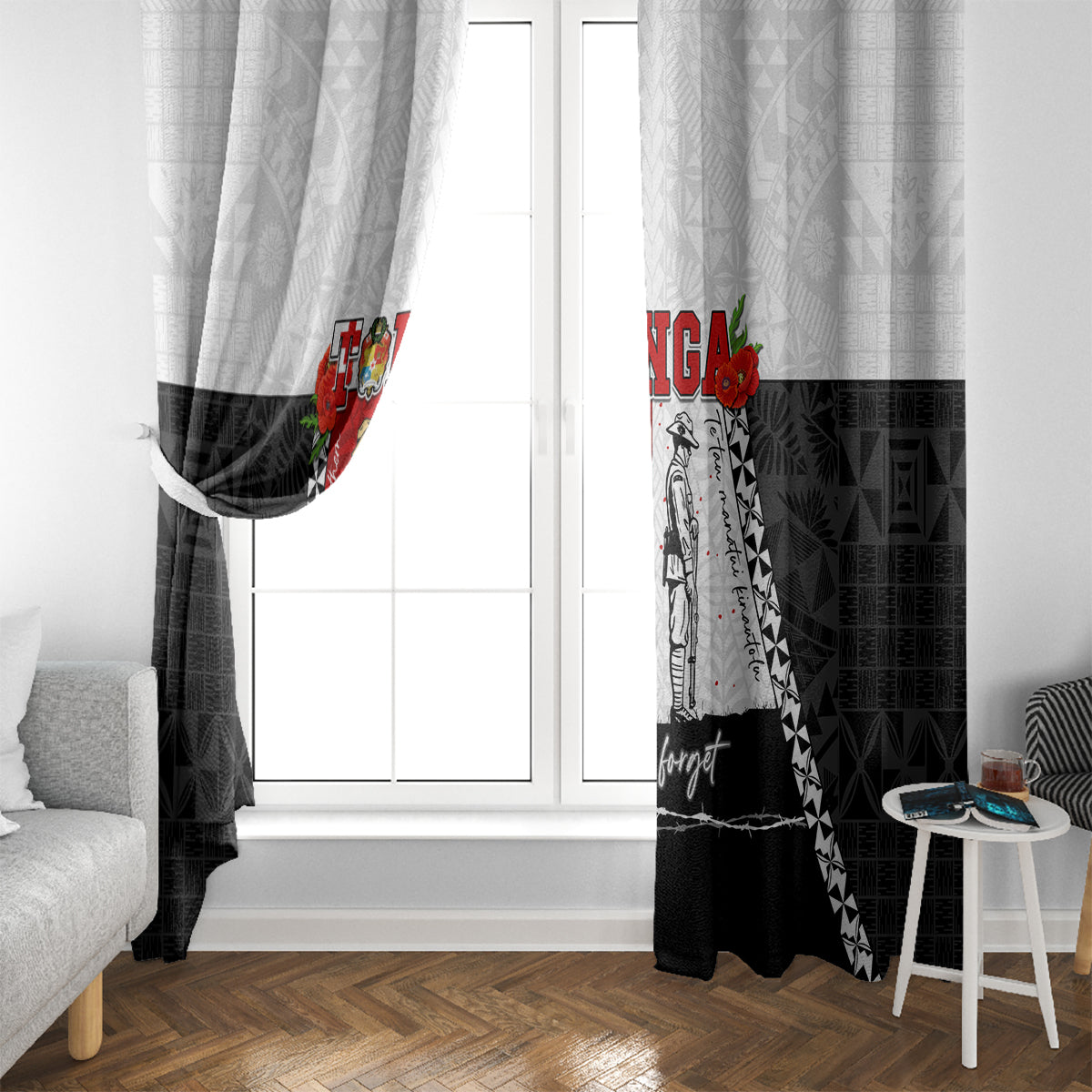 Tonga ANZAC Day Te Tau Manatui Kinautolu Window Curtain Lest We Forget LT05 - Polynesian Pride