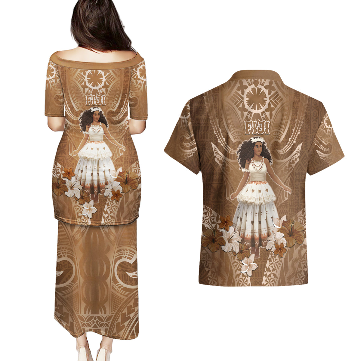 Bula Fiji Women's Day Couples Matching Puletasi and Hawaiian Shirt With Fijian Tapa Pattern LT05 - Polynesian Pride