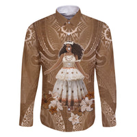 Bula Fiji Women's Day Family Matching Mermaid Dress and Hawaiian Shirt With Fijian Tapa Pattern LT05 Dad's Shirt - Long Sleeve Brown - Polynesian Pride