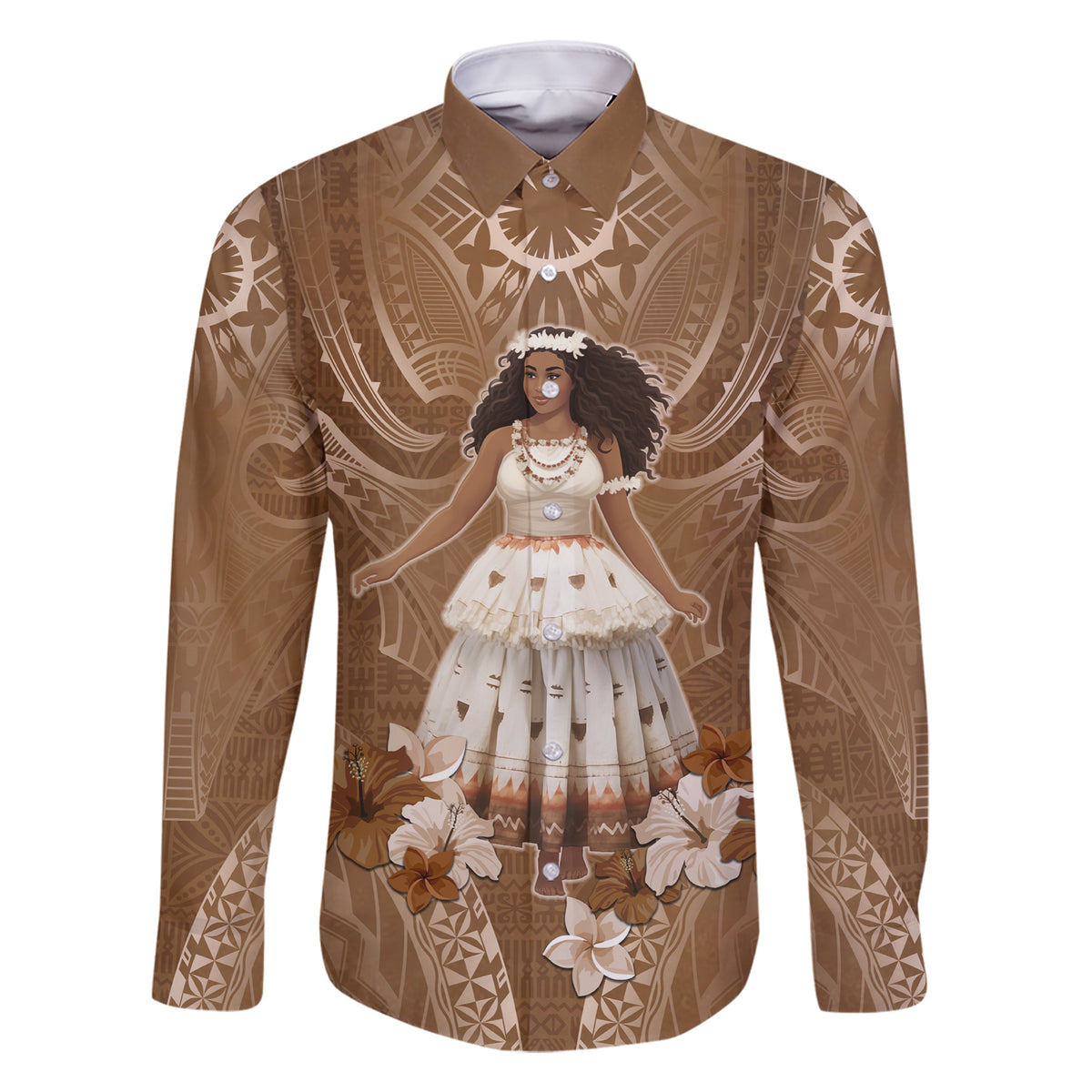Bula Fiji Women's Day Family Matching Short Sleeve Bodycon Dress and Hawaiian Shirt With Fijian Tapa Pattern LT05 Dad's Shirt - Long Sleeve Brown - Polynesian Pride