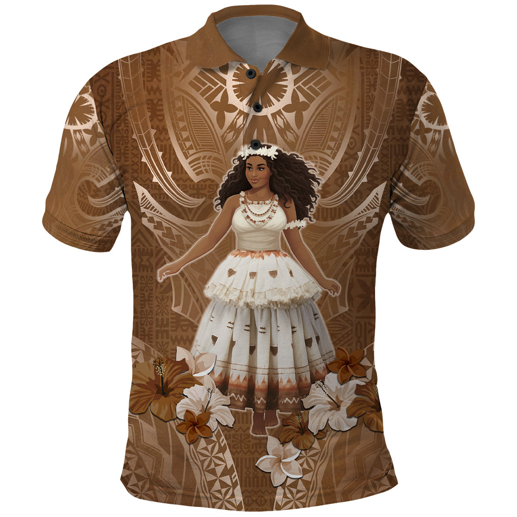 Bula Fiji Women's Day Polo Shirt With Fijian Tapa Pattern LT05 Brown - Polynesian Pride