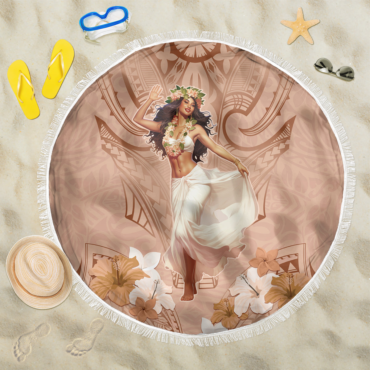 Hawaii Women's Day Beach Blanket With Polynesian Pattern