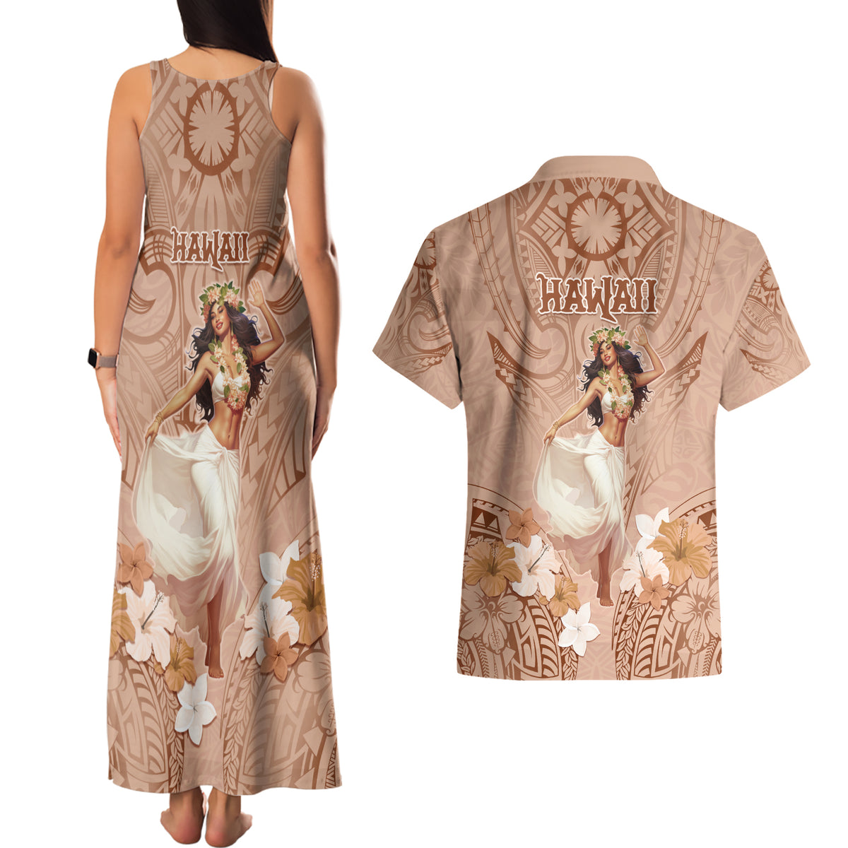 Hawaii Women's Day Couples Matching Tank Maxi Dress and Hawaiian Shirt With Polynesian Pattern LT05 - Polynesian Pride