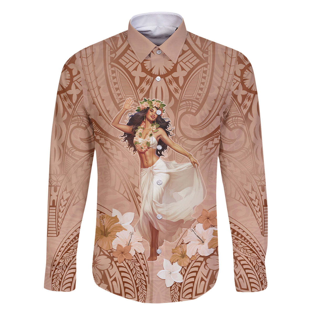 Hawaii Women's Day Family Matching Long Sleeve Bodycon Dress and Hawaiian Shirt With Polynesian Pattern LT05 Dad's Shirt - Long Sleeve Brown - Polynesian Pride