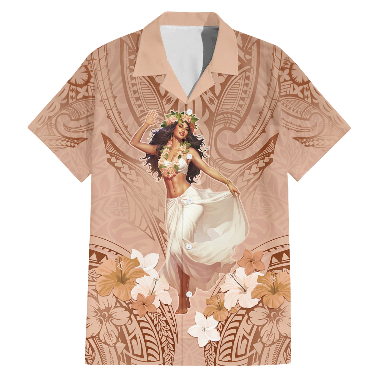 Hawaii Women's Day Family Matching Mermaid Dress and Hawaiian Shirt With Polynesian Pattern LT05 Dad's Shirt - Short Sleeve Brown - Polynesian Pride