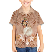 Hawaii Women's Day Family Matching Off Shoulder Short Dress and Hawaiian Shirt With Polynesian Pattern LT05 Son's Shirt Brown - Polynesian Pride
