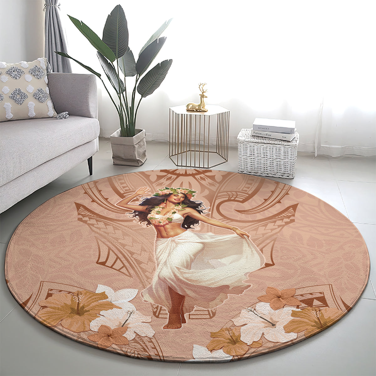 Hawaii Women's Day Round Carpet With Polynesian Pattern