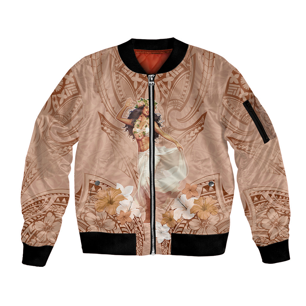 Hawaii Women's Day Sleeve Zip Bomber Jacket With Polynesian Pattern LT05 Unisex Brown - Polynesian Pride
