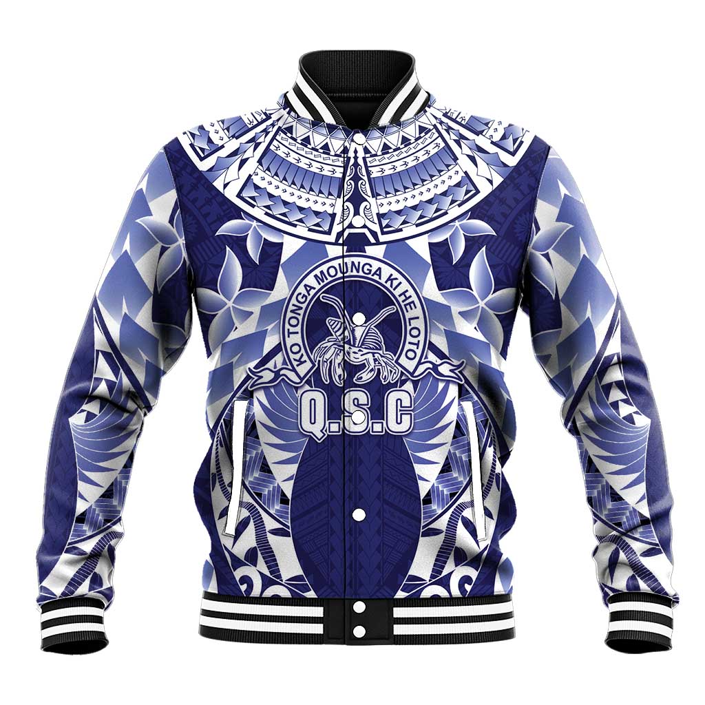 Personalised Tonga Queen Salote College Baseball Jacket Centenary Navy Version